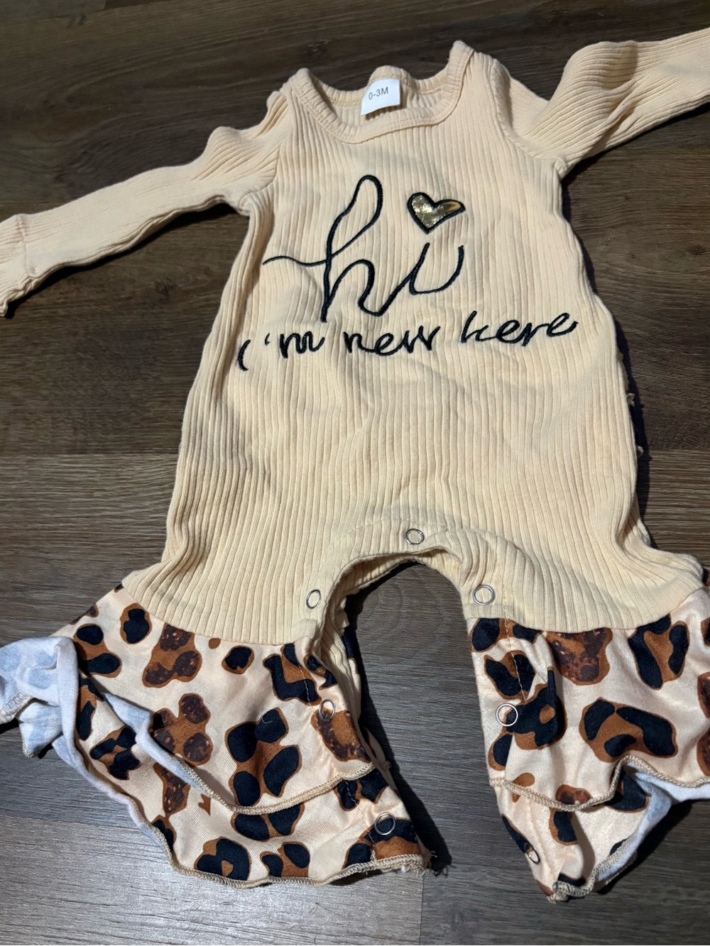 Baby One-Piece Romper - Cream with Leopard Ruffle
